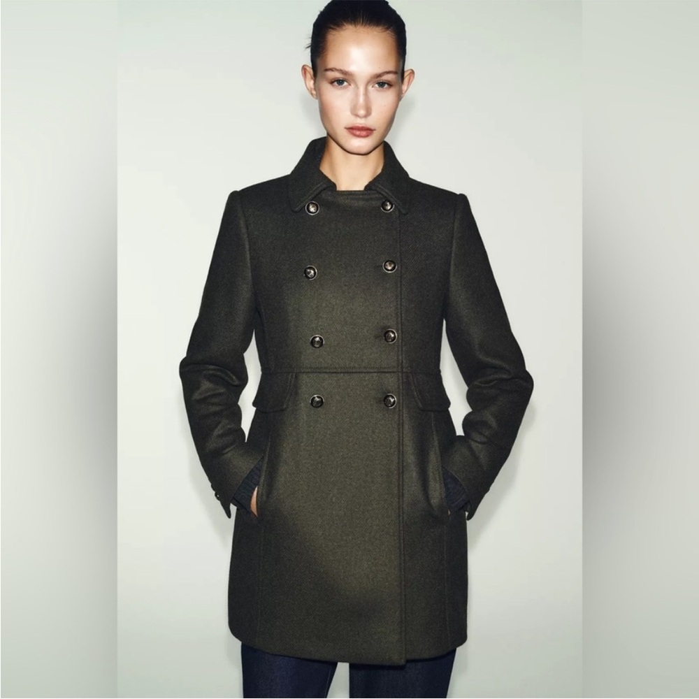 ZARA DOUBLE BREASTED WOOL BLEND BLAZER COAT